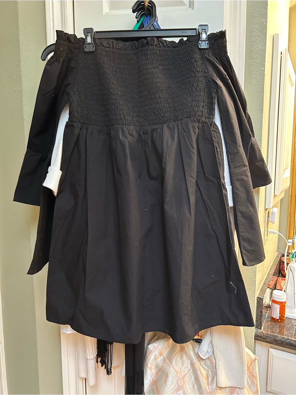 BP Black Off-Shoulder Long Sleeve Smocked Dress
